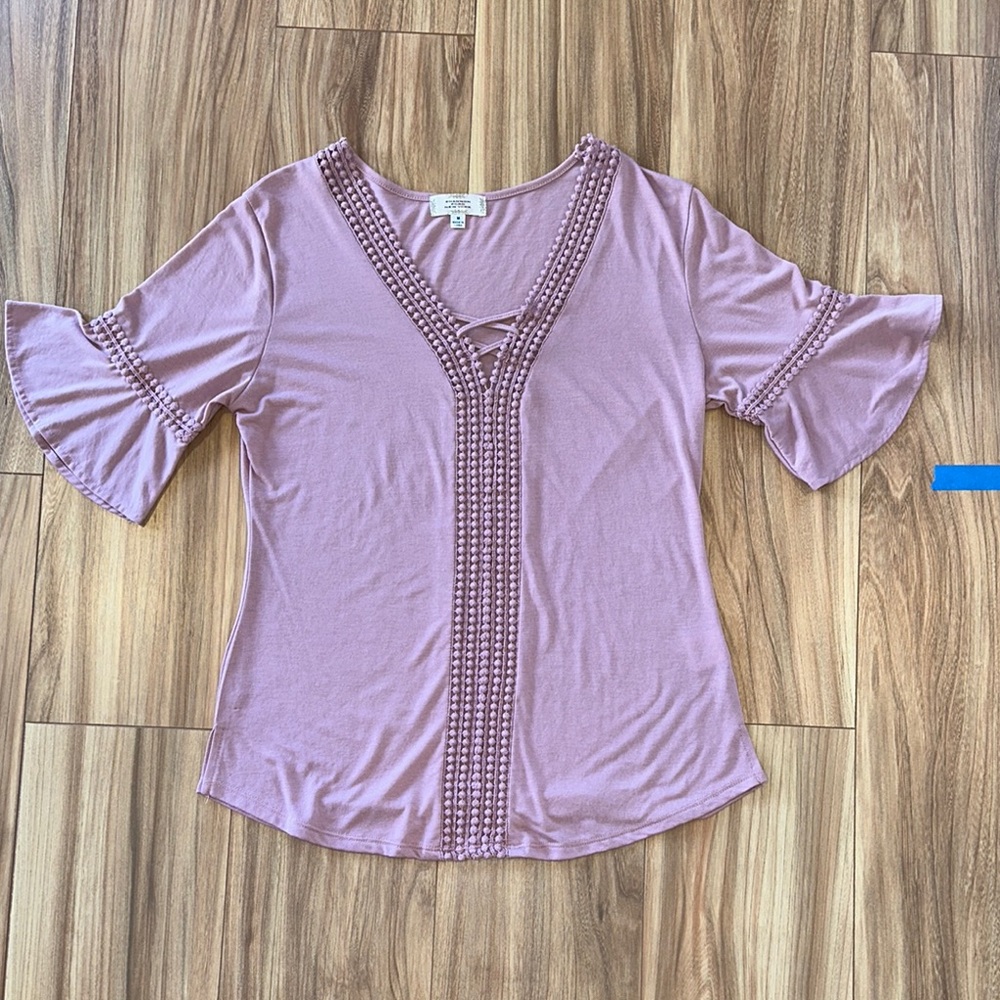 Women's Mauve Top with Ruffle Sleeves